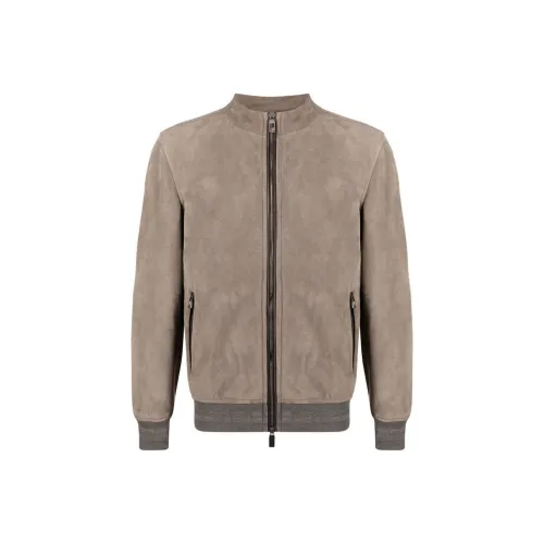 Canali Серый Мужской Кожаные Куртки