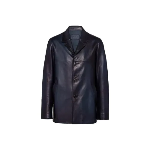 PRADA Морской синий Мужские кожаные куртки