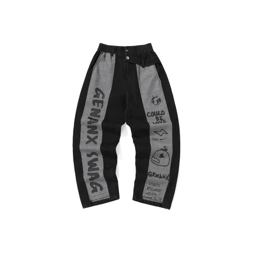 GENANX Прямой крой Брюки Джинсы Мужские Черный Серый