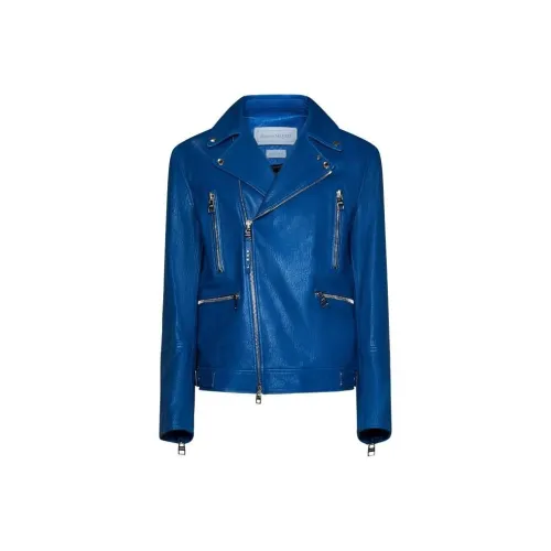 Alexander McQueen Мужские синие кожаные куртки