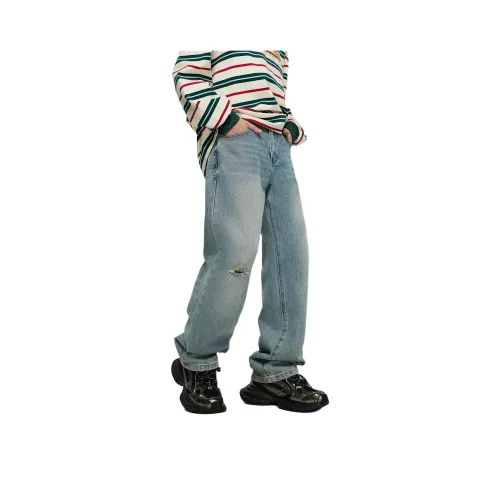 JFU Джинсы Мужские Пыльно-Серый Синий