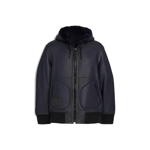 COACH Темно-синий Мужская Кожаная Куртка