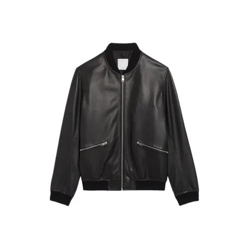 Sandro Кожа Куртка Мужская Черная