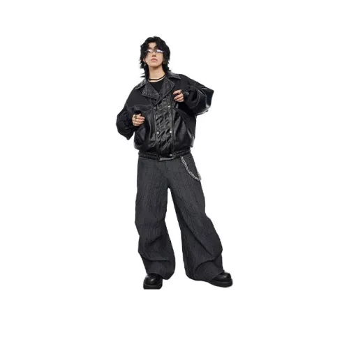 0 CROWORLD Черные Мужские Кожаные Куртки