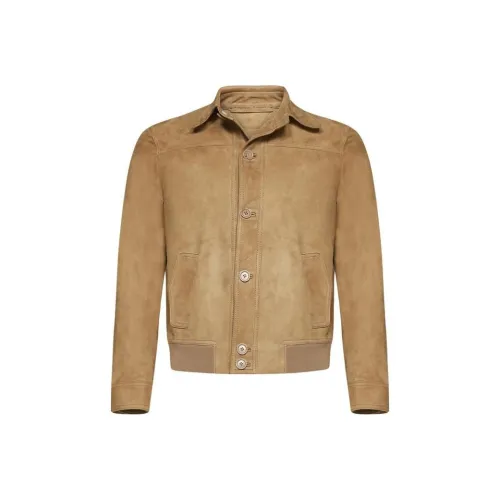 SALVATORE SANTORO Хаки Мужские Кожаные Куртки