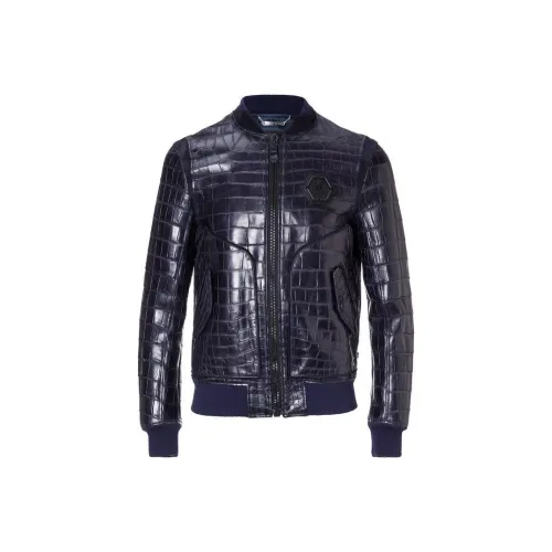 PHILIPP PLEIN Синий Мужская Кожаная Куртка