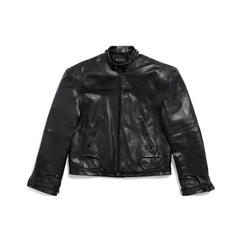 Balenciaga FW23 Кожа Куртка Пальто Свободный крой Унисекс Черный