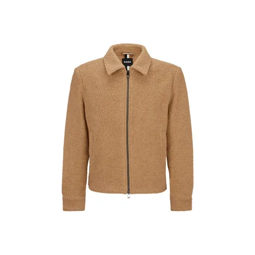 Hugo Boss Облегающий крой Куртка В Микро Узоре Смесовая шерсть Куртки Пальто Мужской Светлый Умбра