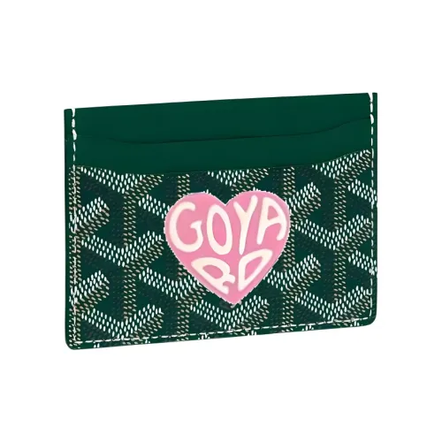 GOYARD Холст Телячья кожа Держатель для карт Держатель для карт Унисекс Зеленый Розовый Маленькое сердце
