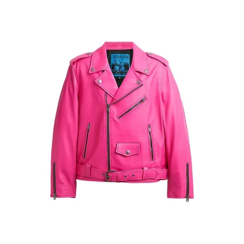 COACH SS24 Кожаная куртка мужская яркий сливовый красный