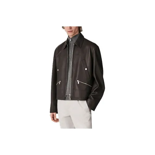 HERMES Темно-коричневые мужские кожаные куртки