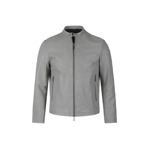 EMPORIO ARMANI SS24 Кожаная куртка мужская светло-серый