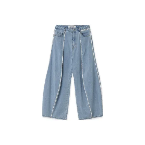 KIMHEKIM Pearl Embellished Jeans Unisex Sky Blue Sky Blue