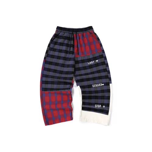 GENANX Red Blue Plaid Unisex Casual Pants GENANX Красные Синие Клетчатые Унисекс Повседневные Штаны