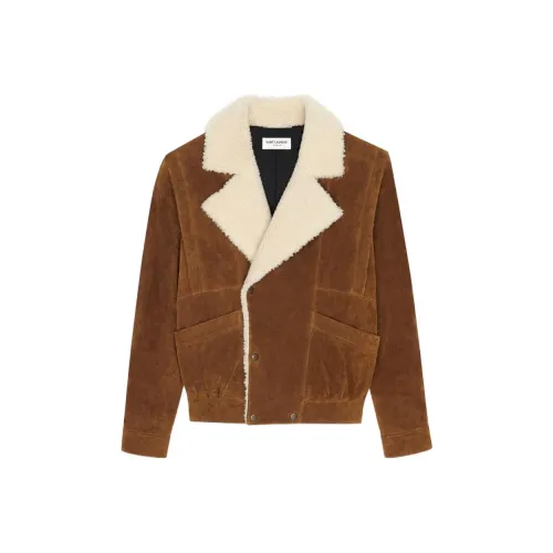 SAINT LAURENT FW22 Кожа Куртка Пальто Мужской Коричневый
