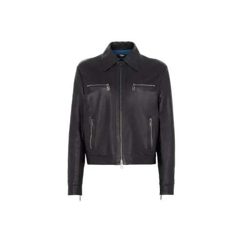 FENDI Кожа Куртка Мужская Черная