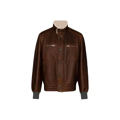 BRUNELLO CUCINELLI Коричневый Мужская Кожаная Куртка