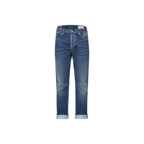 EVISU Прямой крой эластичные умеренные джинсы мужские джинсовый синий