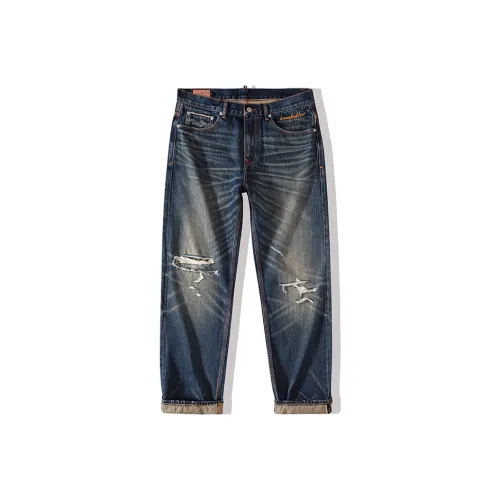 TEKABLU Прямой крой Брюки Мужские Выстиранный Синий