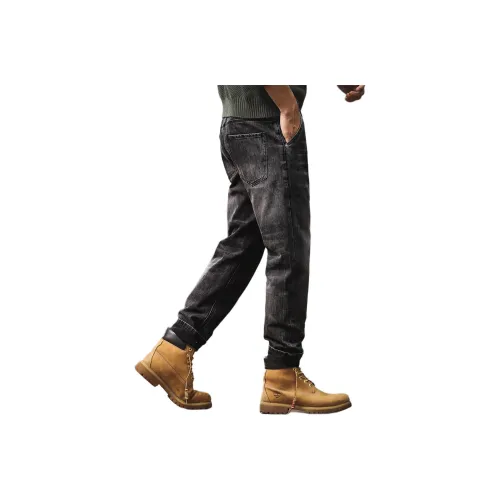 GELANLU Весна Джинсы Свободный крой Унисекс Черный Серый