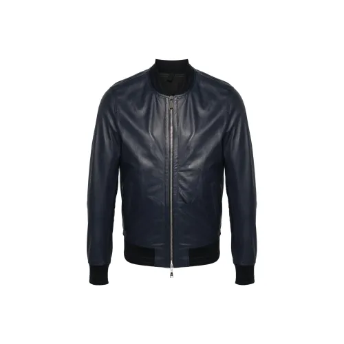 Tagliatore SS24 Кожаная Куртка Мужская Морской Синий