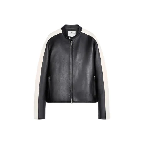 COURREGES SS24 CONTRASTE Biker кожаная куртка из кожи унисекс черный черный