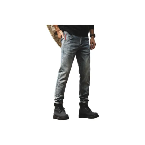 GELANLU Джинсы Унисекс Винтаж Синий