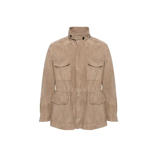 Loro Piana Миндально-бежевые Мужские Кожаные Куртки