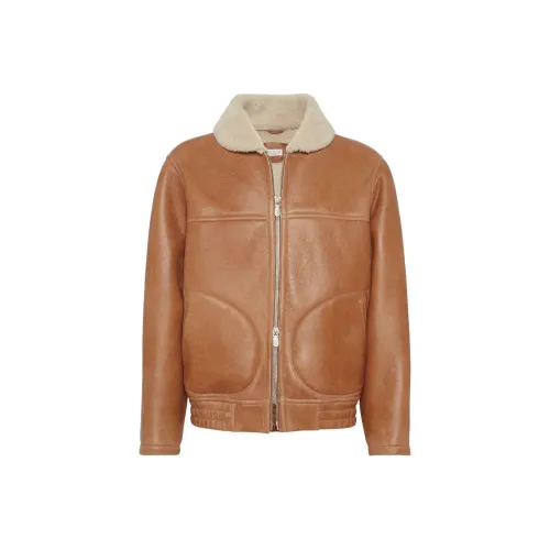 BRUNELLO CUCINELLI Caramel Brown Мужские Кожаные Куртки