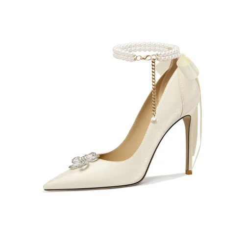 Lily Wei Mug Теплый Узкий каблук Высокие каблуки Женские Жемчужно-белый