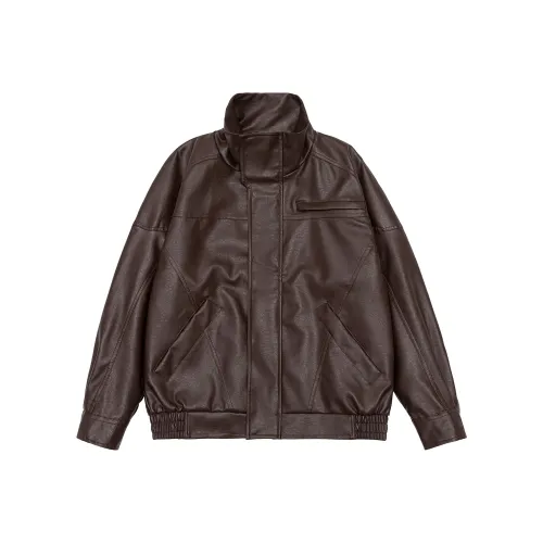 REFAMES Весенний и Осенний Кожаная Куртка Унисекс Коричневый