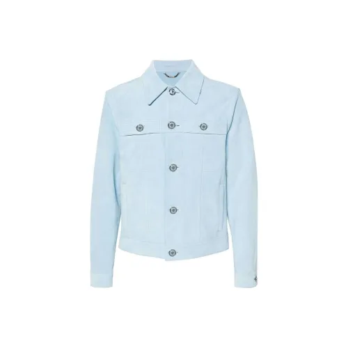 VERSACE SS24 Кожаная куртка мужская светло-синяя