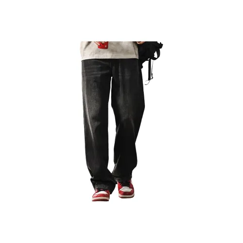 JIELEINUO Джинсы Мужские Выстиранные Черные