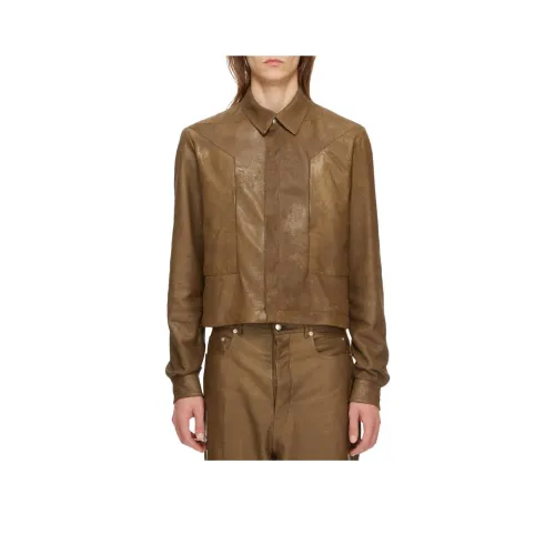 RICK OWENS совместный бренд RO FW24 кожаная куртка мужская бобовый