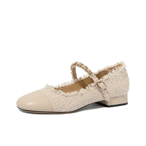 Lily Wei Кремовые Квадратные Туфли Мэри Джейн Женские Абрикосовые