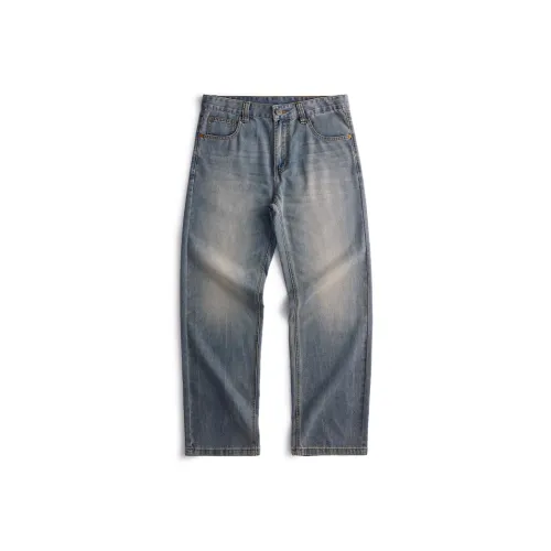 FAFC Loose Fit Straight Fit Draped Jeans Unisex Light Blue FAFC Свободный крой Прямой крой Драпированные Джинсы Унисекс Светло-синий