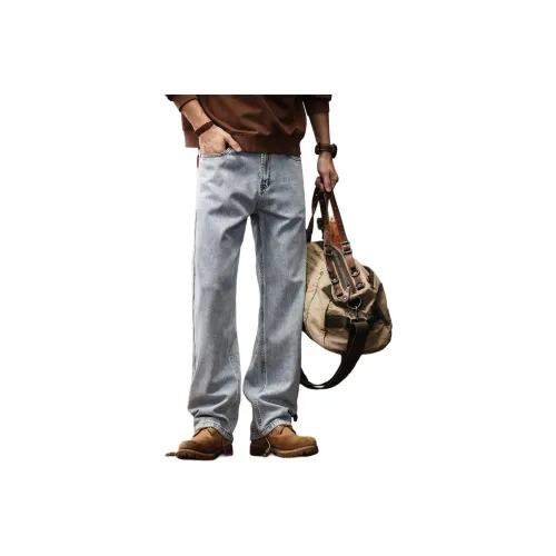 GELANLU Джинсы Унисекс Отбеленный Синий