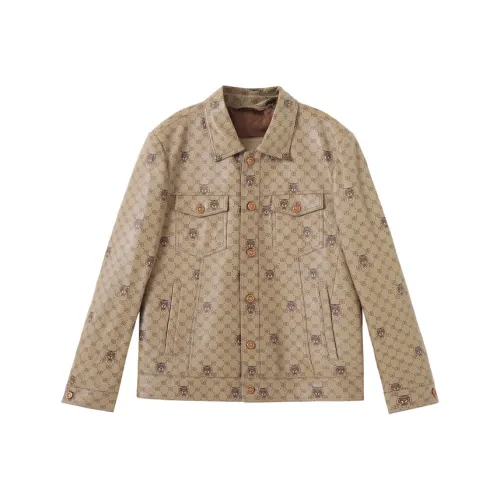 Raidy Boer Кожа Куртка Мужская Кофейного цвета с узором