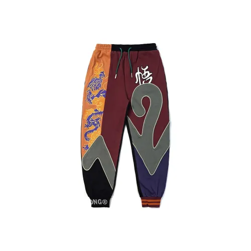 WOOKONG Повседневные брюки Мужские Красный Оранжевый Черный Пэчворк