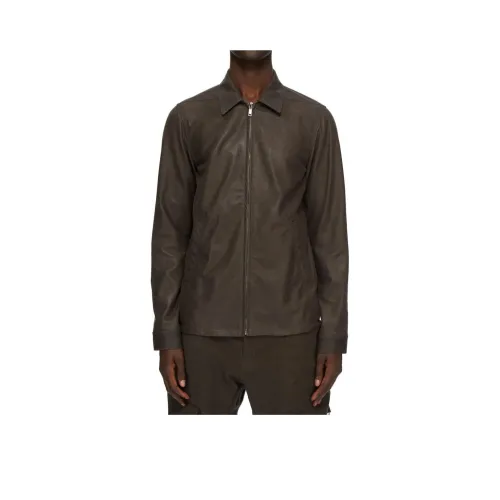 RICK OWENS совместный бренд RO FW24 кожаная куртка мужская темно-серый