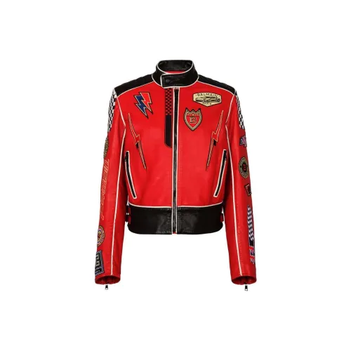 BALMAIN SS24 Кожаная куртка мужская красного цвета