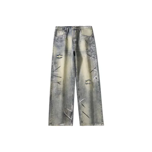 KM Винтажные синие унисекс джинсы