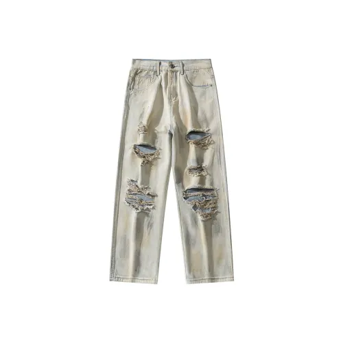 YINLEI Желтые Грязные Мужские Джинсы