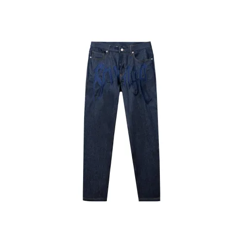 Revenge Логотип Вышитый Деним Брюки Синий Джинсы Унисекс Синий