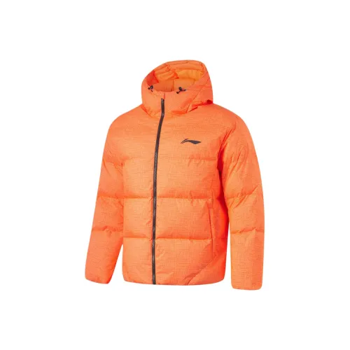 LINING CBA Collection Коллекция Пуховая куртка Мужская Флуоресцентная Цифровая Апельсиновая С принтом по всей поверхности