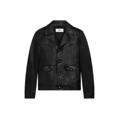 CELINE SS24 Кожа Куртка Мужская Черная