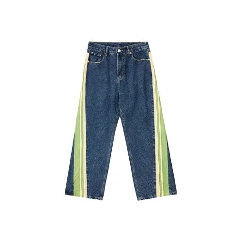 ZENGZHI Джинсы Унисекс Синий Плюс Зеленый