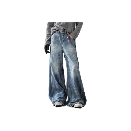 BQODQO Синие Унисекс Джинсы