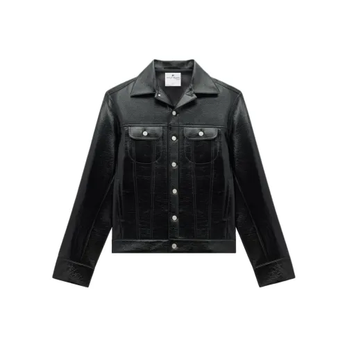 COURREGES SS24 COCOON Винил Trucker Куртка Куртки Пальто Мужской Черный