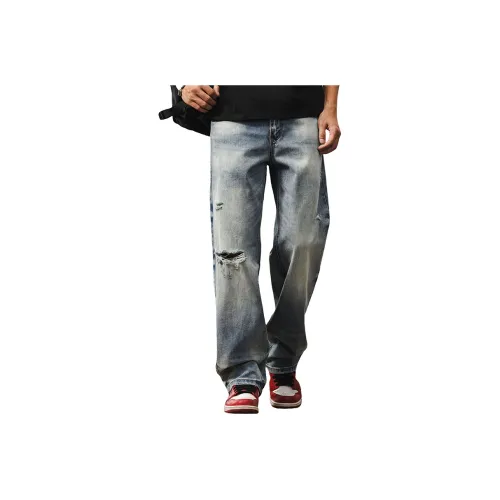 JIELEINUO Джинсы Мужские Светло-Синие